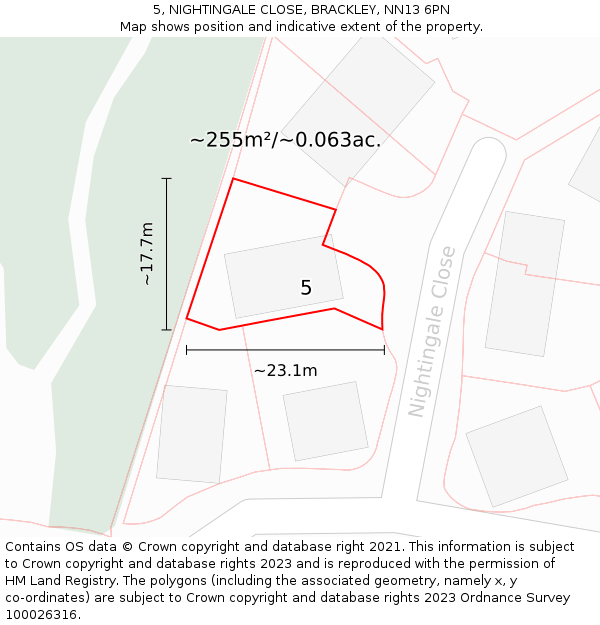 5, NIGHTINGALE CLOSE, BRACKLEY, NN13 6PN: Plot and title map
