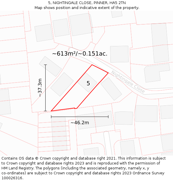 5, NIGHTINGALE CLOSE, PINNER, HA5 2TN: Plot and title map