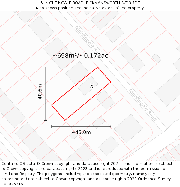 5, NIGHTINGALE ROAD, RICKMANSWORTH, WD3 7DE: Plot and title map