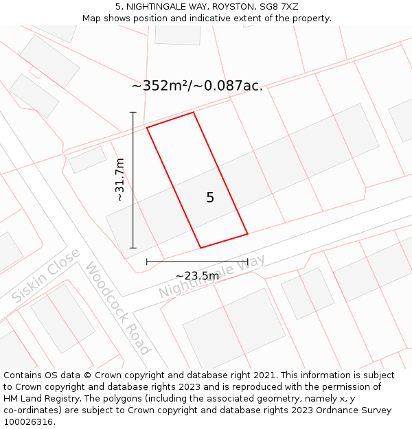 5, NIGHTINGALE WAY, ROYSTON, SG8 7XZ: Plot and title map