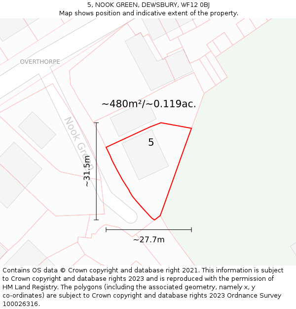 5, NOOK GREEN, DEWSBURY, WF12 0BJ: Plot and title map