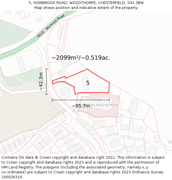 5, NORBRIGGS ROAD, WOODTHORPE, CHESTERFIELD, S43 3BW: Plot and title map