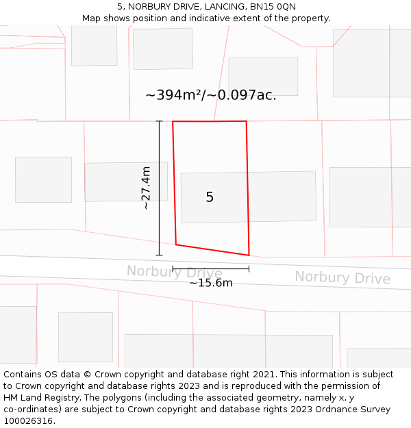 5, NORBURY DRIVE, LANCING, BN15 0QN: Plot and title map