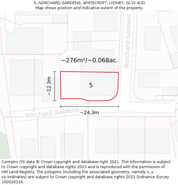 5, NORCHARD GARDENS, WHITECROFT, LYDNEY, GL15 4UD: Plot and title map