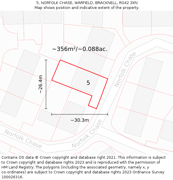 5, NORFOLK CHASE, WARFIELD, BRACKNELL, RG42 3XN: Plot and title map