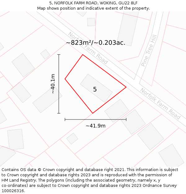 5, NORFOLK FARM ROAD, WOKING, GU22 8LF: Plot and title map