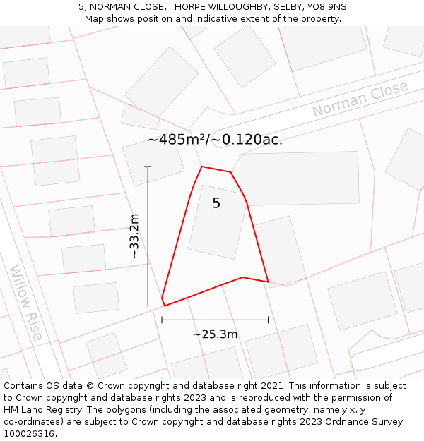 5, NORMAN CLOSE, THORPE WILLOUGHBY, SELBY, YO8 9NS: Plot and title map