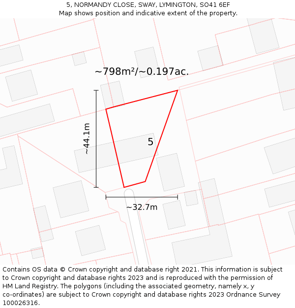 5, NORMANDY CLOSE, SWAY, LYMINGTON, SO41 6EF: Plot and title map