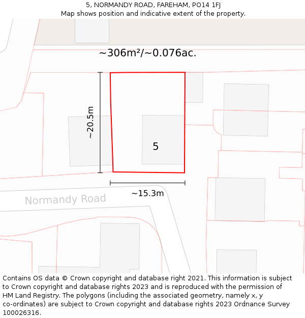 5, NORMANDY ROAD, FAREHAM, PO14 1FJ: Plot and title map