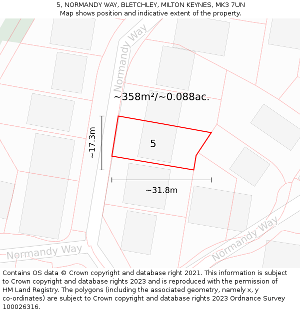 5, NORMANDY WAY, BLETCHLEY, MILTON KEYNES, MK3 7UN: Plot and title map