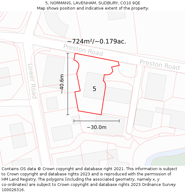 5, NORMANS, LAVENHAM, SUDBURY, CO10 9QE: Plot and title map