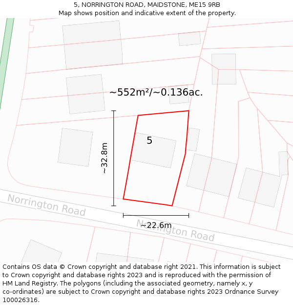 5, NORRINGTON ROAD, MAIDSTONE, ME15 9RB: Plot and title map