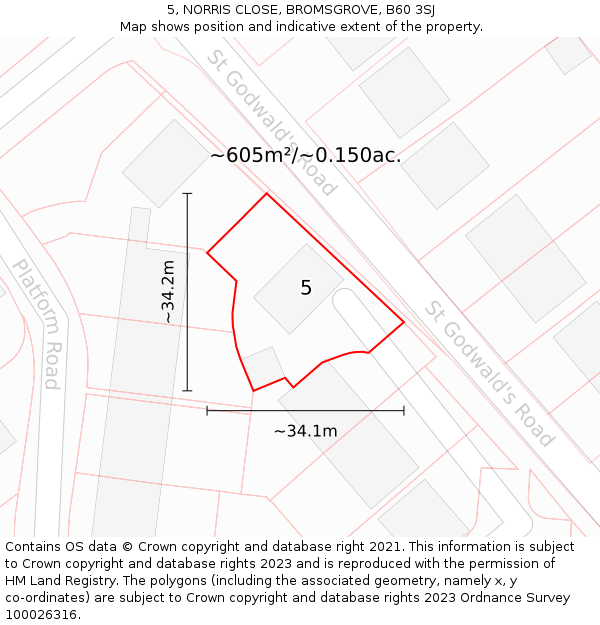 5, NORRIS CLOSE, BROMSGROVE, B60 3SJ: Plot and title map