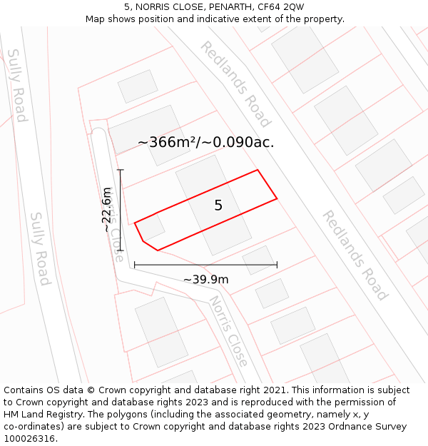 5, NORRIS CLOSE, PENARTH, CF64 2QW: Plot and title map