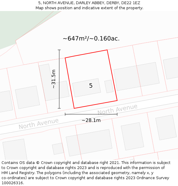 5, NORTH AVENUE, DARLEY ABBEY, DERBY, DE22 1EZ: Plot and title map