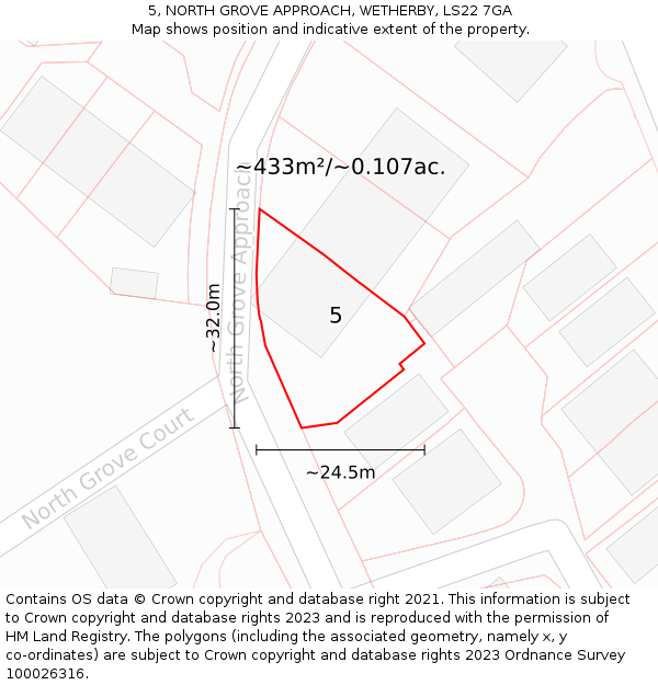 5, NORTH GROVE APPROACH, WETHERBY, LS22 7GA: Plot and title map