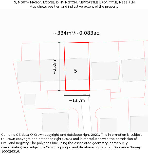 5, NORTH MASON LODGE, DINNINGTON, NEWCASTLE UPON TYNE, NE13 7LH: Plot and title map