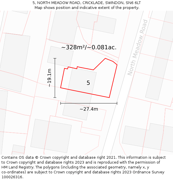 5, NORTH MEADOW ROAD, CRICKLADE, SWINDON, SN6 6LT: Plot and title map
