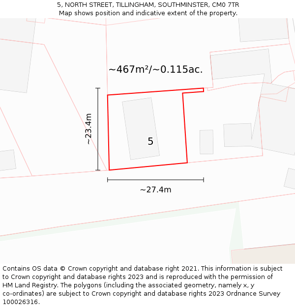 5, NORTH STREET, TILLINGHAM, SOUTHMINSTER, CM0 7TR: Plot and title map
