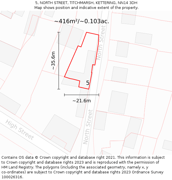 5, NORTH STREET, TITCHMARSH, KETTERING, NN14 3DH: Plot and title map