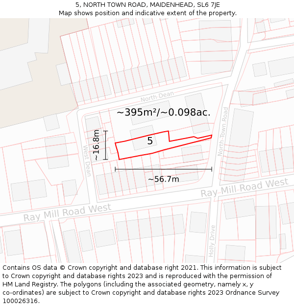 5, NORTH TOWN ROAD, MAIDENHEAD, SL6 7JE: Plot and title map