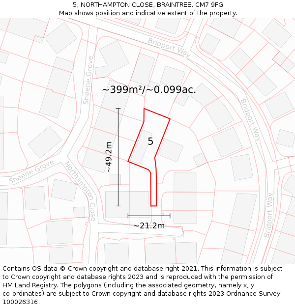 5, NORTHAMPTON CLOSE, BRAINTREE, CM7 9FG: Plot and title map
