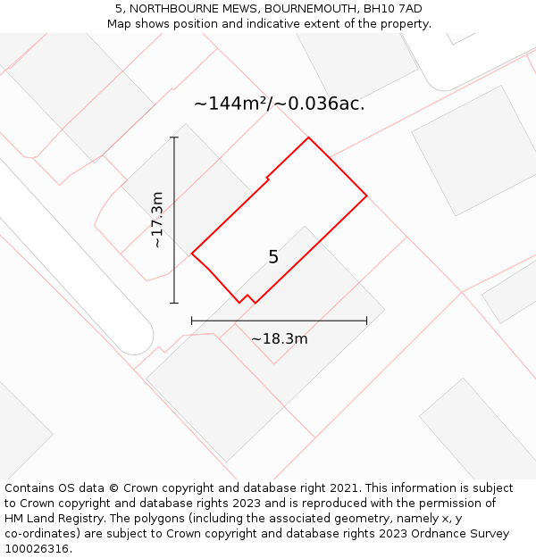 5, NORTHBOURNE MEWS, BOURNEMOUTH, BH10 7AD: Plot and title map