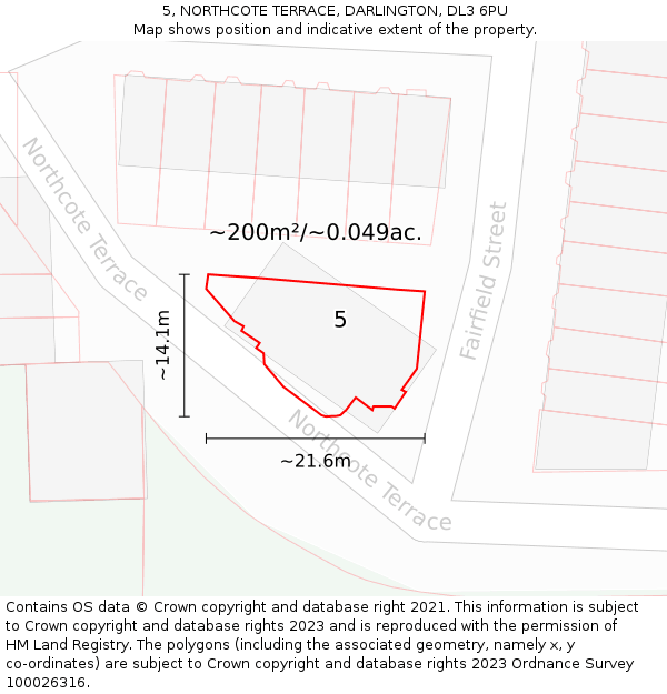 5, NORTHCOTE TERRACE, DARLINGTON, DL3 6PU: Plot and title map