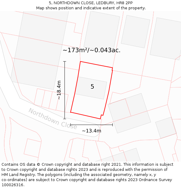 5, NORTHDOWN CLOSE, LEDBURY, HR8 2PP: Plot and title map