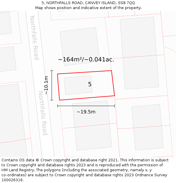 5, NORTHFALLS ROAD, CANVEY ISLAND, SS8 7QQ: Plot and title map