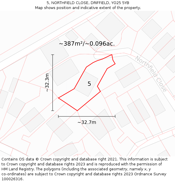 5, NORTHFIELD CLOSE, DRIFFIELD, YO25 5YB: Plot and title map