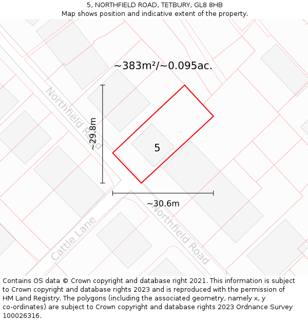 5, NORTHFIELD ROAD, TETBURY, GL8 8HB: Plot and title map