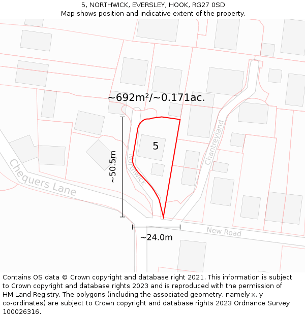 5, NORTHWICK, EVERSLEY, HOOK, RG27 0SD: Plot and title map