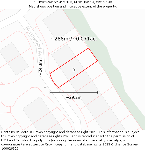5, NORTHWOOD AVENUE, MIDDLEWICH, CW10 0HR: Plot and title map