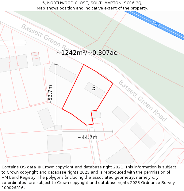 5, NORTHWOOD CLOSE, SOUTHAMPTON, SO16 3QJ: Plot and title map