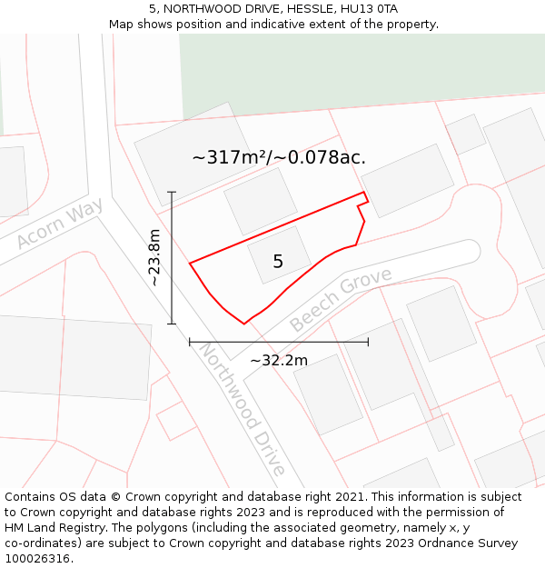 5, NORTHWOOD DRIVE, HESSLE, HU13 0TA: Plot and title map