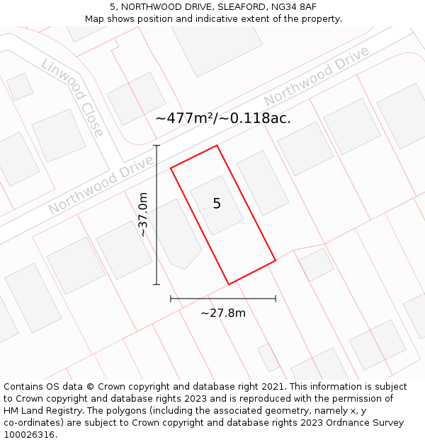 5, NORTHWOOD DRIVE, SLEAFORD, NG34 8AF: Plot and title map