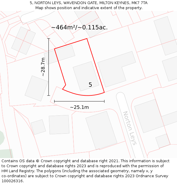 5, NORTON LEYS, WAVENDON GATE, MILTON KEYNES, MK7 7TA: Plot and title map