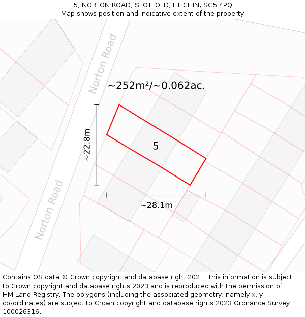 5, NORTON ROAD, STOTFOLD, HITCHIN, SG5 4PQ: Plot and title map