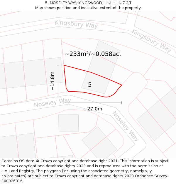 5, NOSELEY WAY, KINGSWOOD, HULL, HU7 3JT: Plot and title map