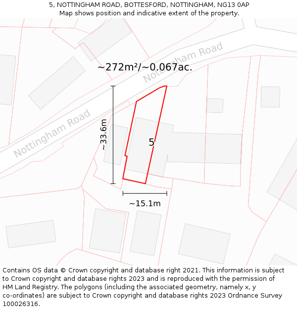 5, NOTTINGHAM ROAD, BOTTESFORD, NOTTINGHAM, NG13 0AP: Plot and title map