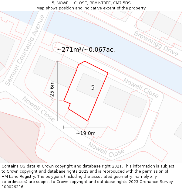 5, NOWELL CLOSE, BRAINTREE, CM7 5BS: Plot and title map