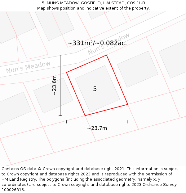 5, NUNS MEADOW, GOSFIELD, HALSTEAD, CO9 1UB: Plot and title map