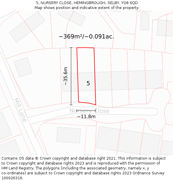 5, NURSERY CLOSE, HEMINGBROUGH, SELBY, YO8 6QD: Plot and title map
