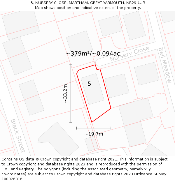 5, NURSERY CLOSE, MARTHAM, GREAT YARMOUTH, NR29 4UB: Plot and title map