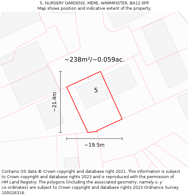 5, NURSERY GARDENS, MERE, WARMINSTER, BA12 6PP: Plot and title map