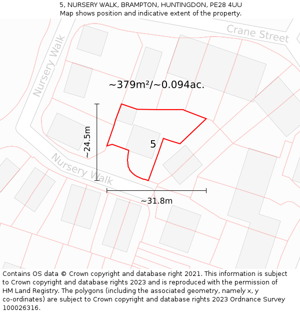 5, NURSERY WALK, BRAMPTON, HUNTINGDON, PE28 4UU: Plot and title map