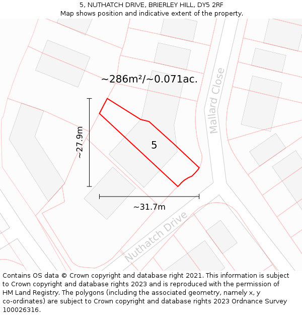 5, NUTHATCH DRIVE, BRIERLEY HILL, DY5 2RF: Plot and title map