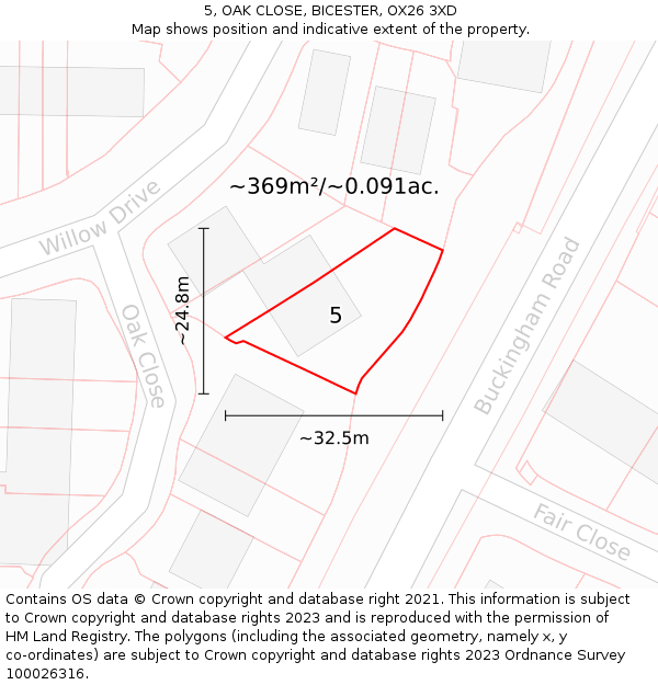 5, OAK CLOSE, BICESTER, OX26 3XD: Plot and title map