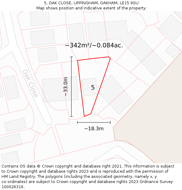 5, OAK CLOSE, UPPINGHAM, OAKHAM, LE15 9SU: Plot and title map
